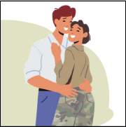 Military couple hugging