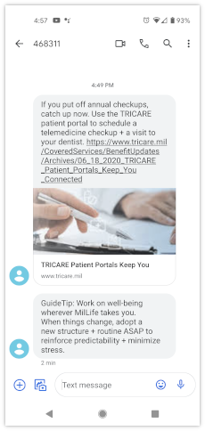 Screenshot of text messages on a phone