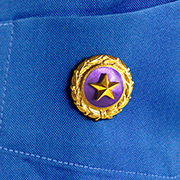 Gold star on blue shirt