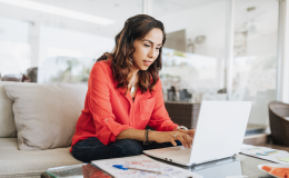 Woman works on a computer