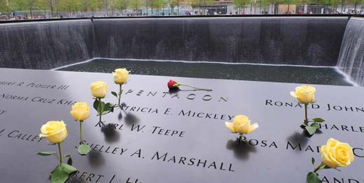 Flowers on New York September 11 Memorial