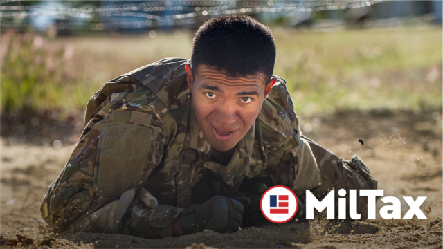 service member on training course and MilTax logo
