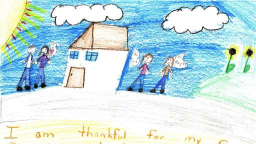 A crayon drawing of a happy family