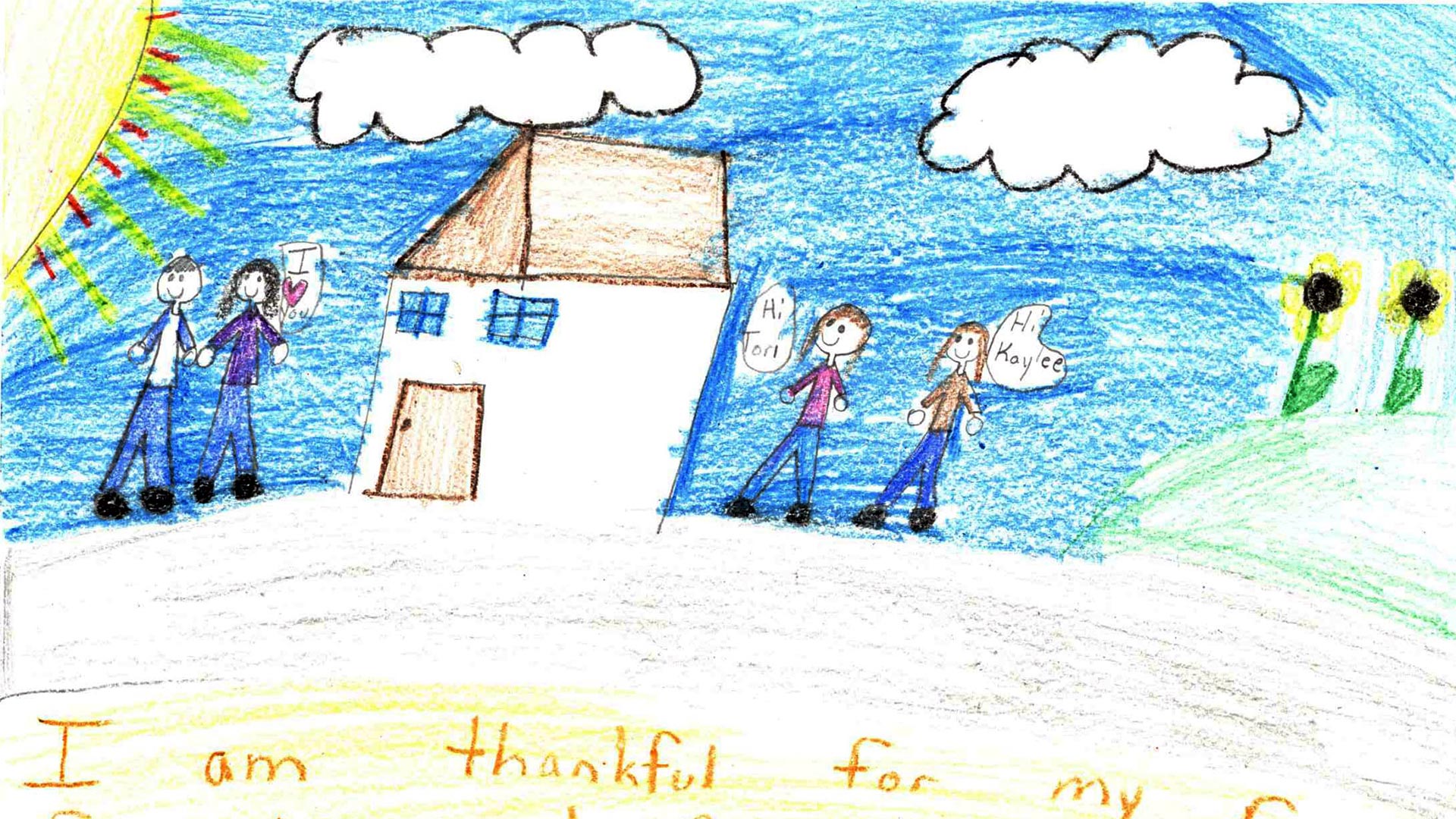 A crayon drawing of a happy family