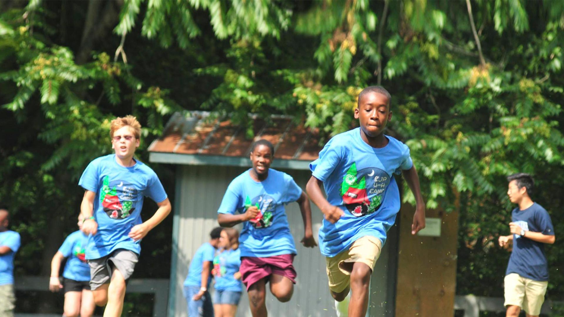 Boys running outside