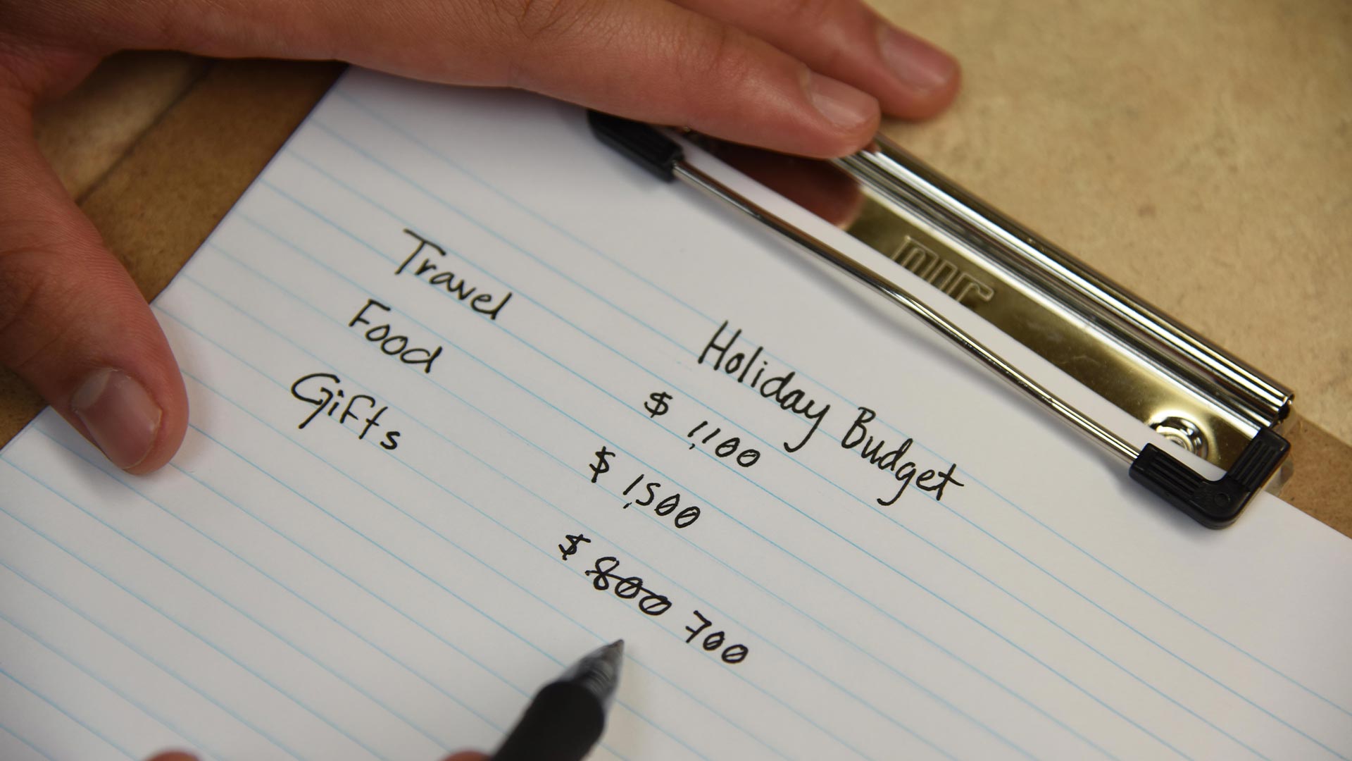 Paper showing holiday spending budget
