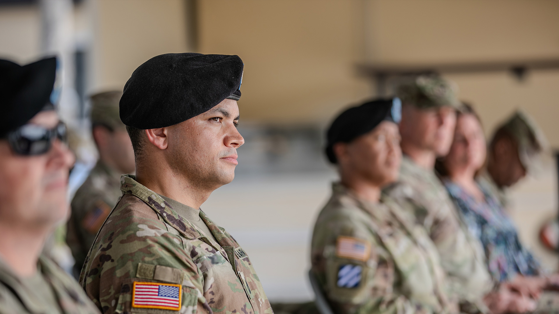Service member at ceremony