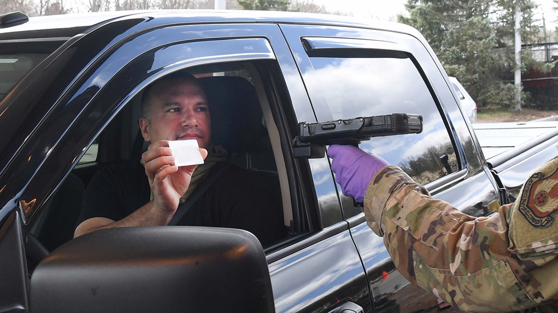 scanning id at base entrance