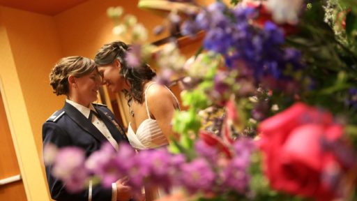 Lesbian couple during wedding ceremony