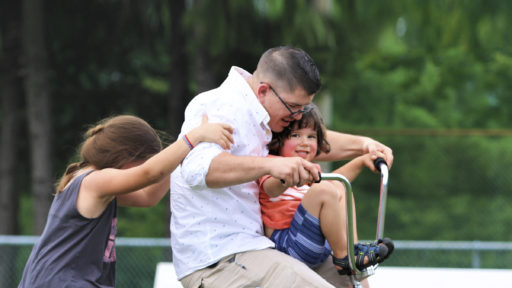 Family enjoys healthy exercise outside