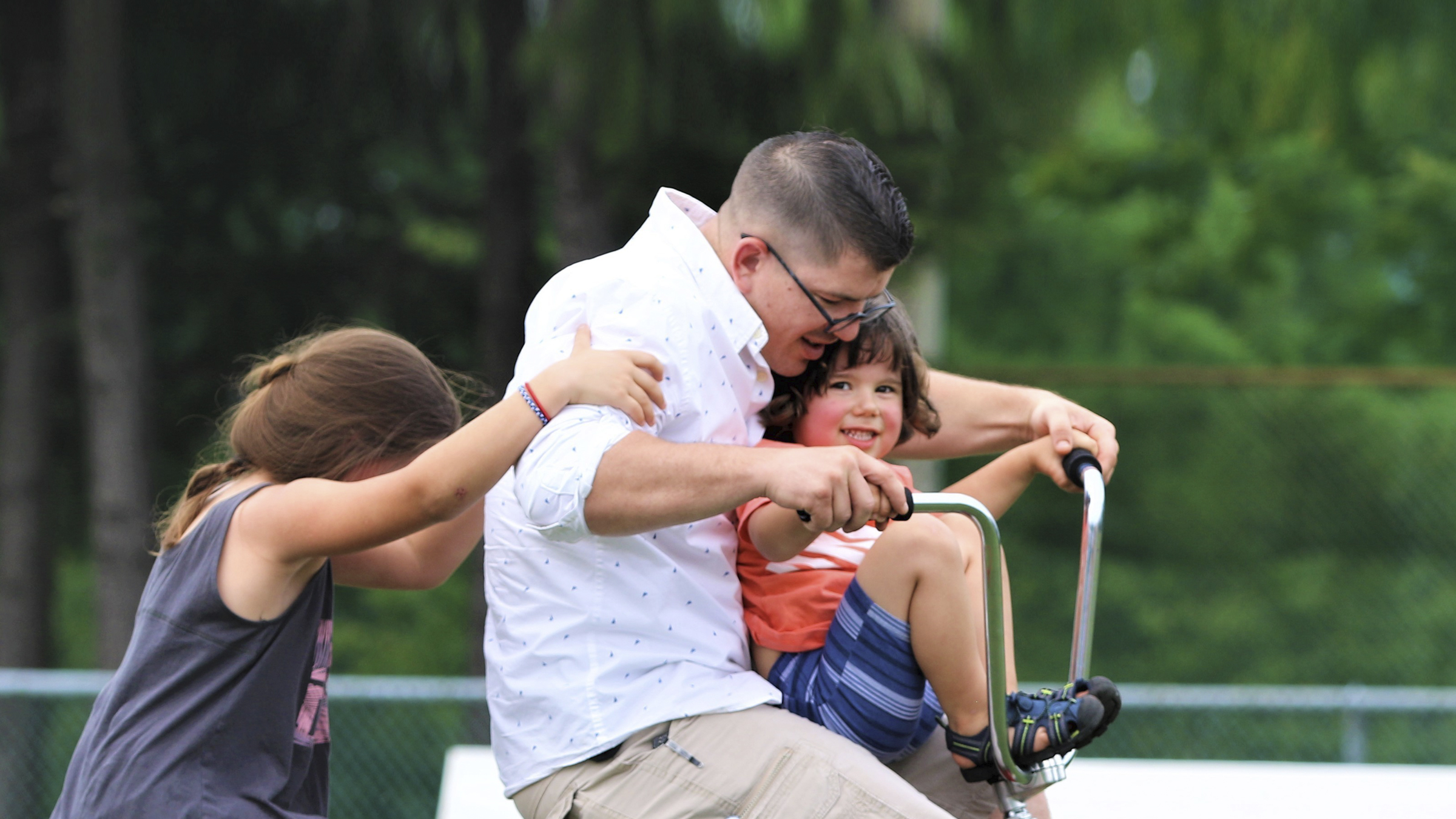 Family enjoys healthy exercise outside