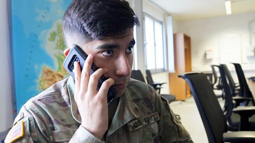 Service member talking on phone