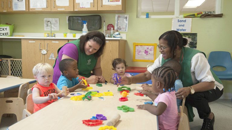 Child care workers with children