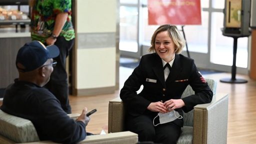 service member laughing