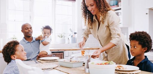 family eating breakfast together
