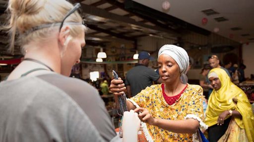 Shopping at a foreign market