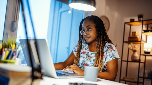 woman on computer at home