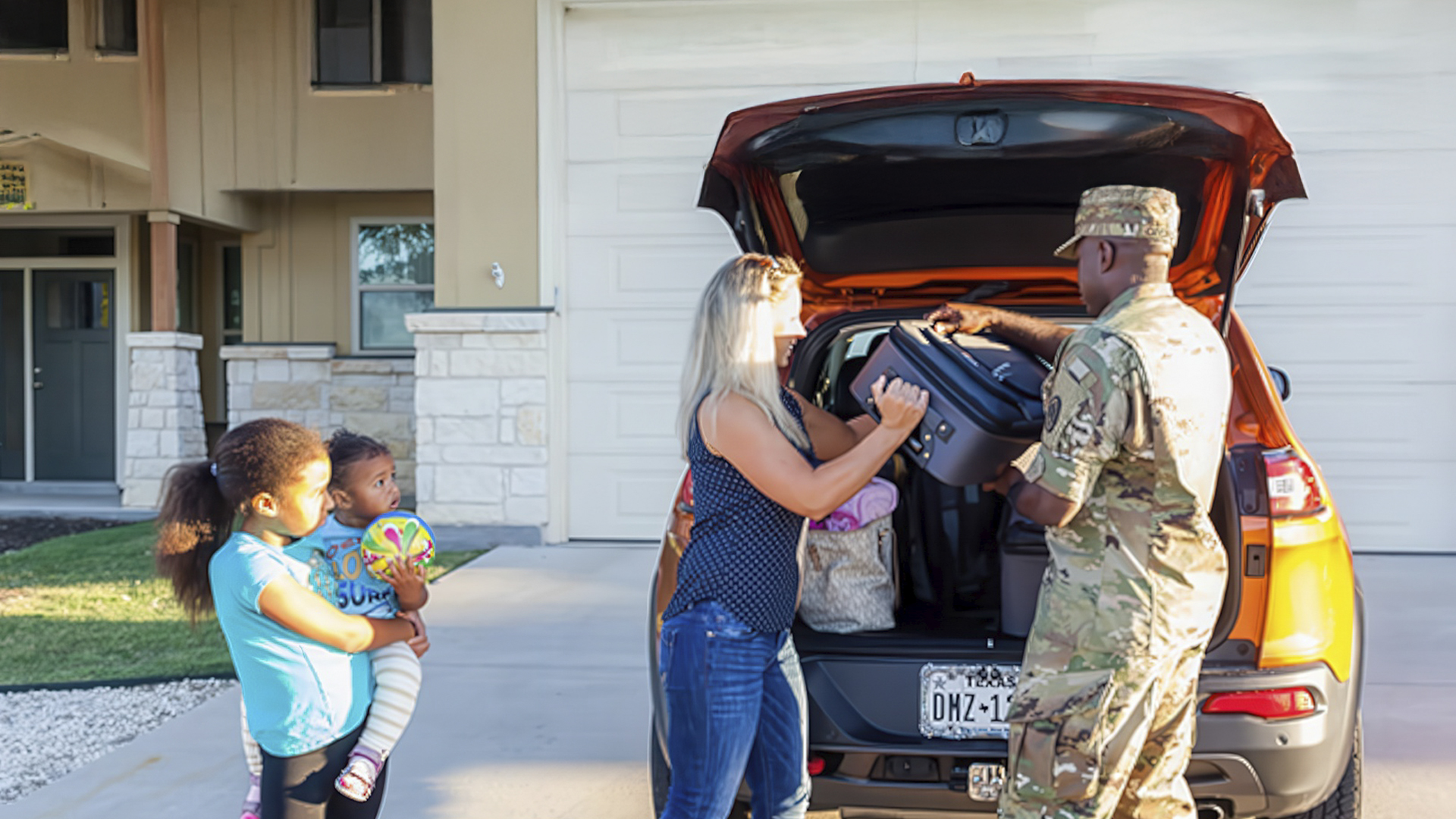 service member helping family move