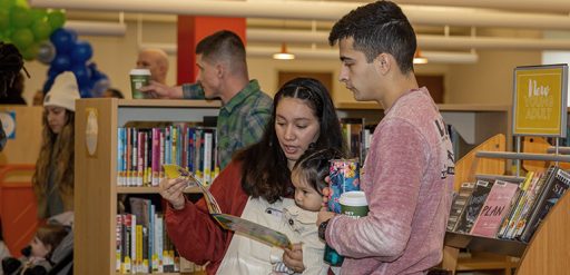 family at library