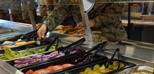 Service members at buffet