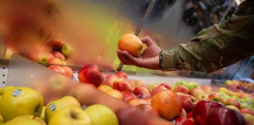 service member holding apple