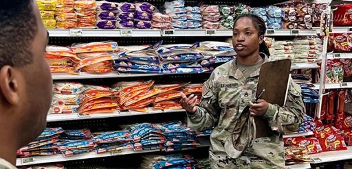 service member in commissary