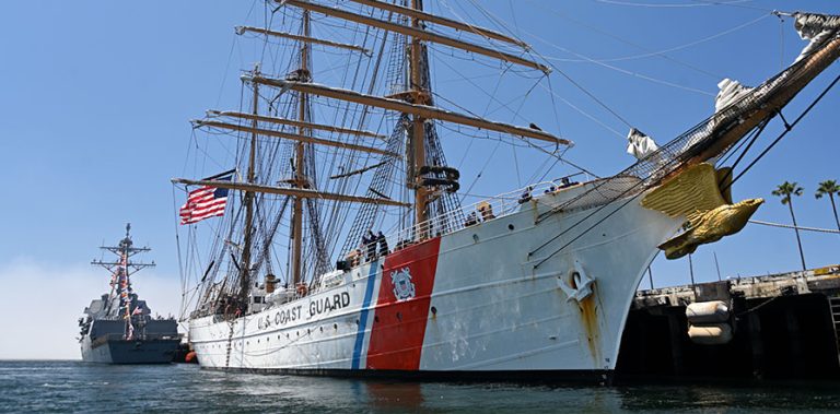coast guard vessel docked at port