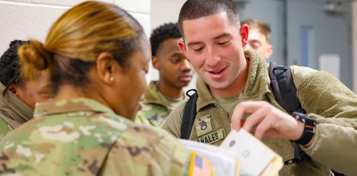 service member collecting paperwork