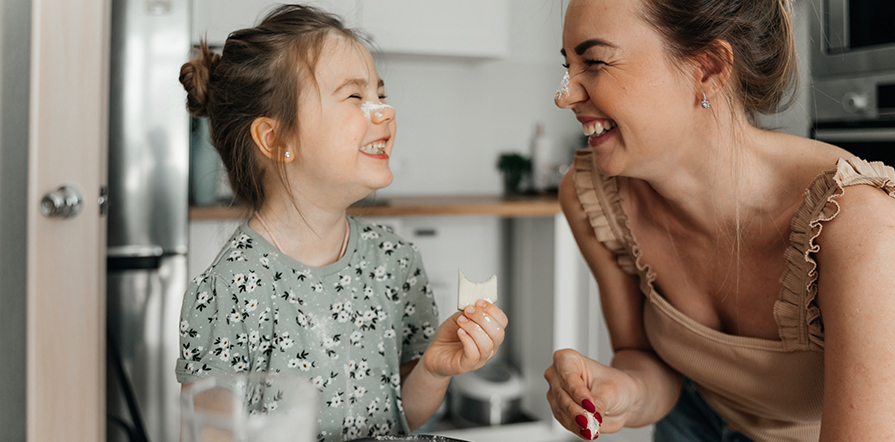 Mom and daughter baking