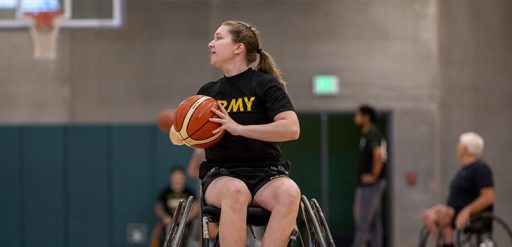 person playing basketball using wheelchair