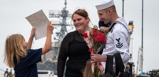 Service member with family after deployment