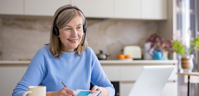 woman wearing headset