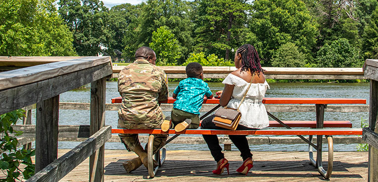 family at picnic table