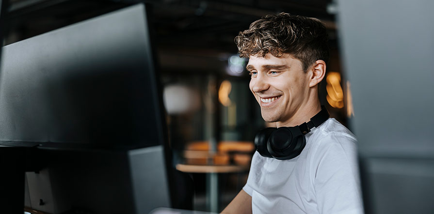 man working on computer