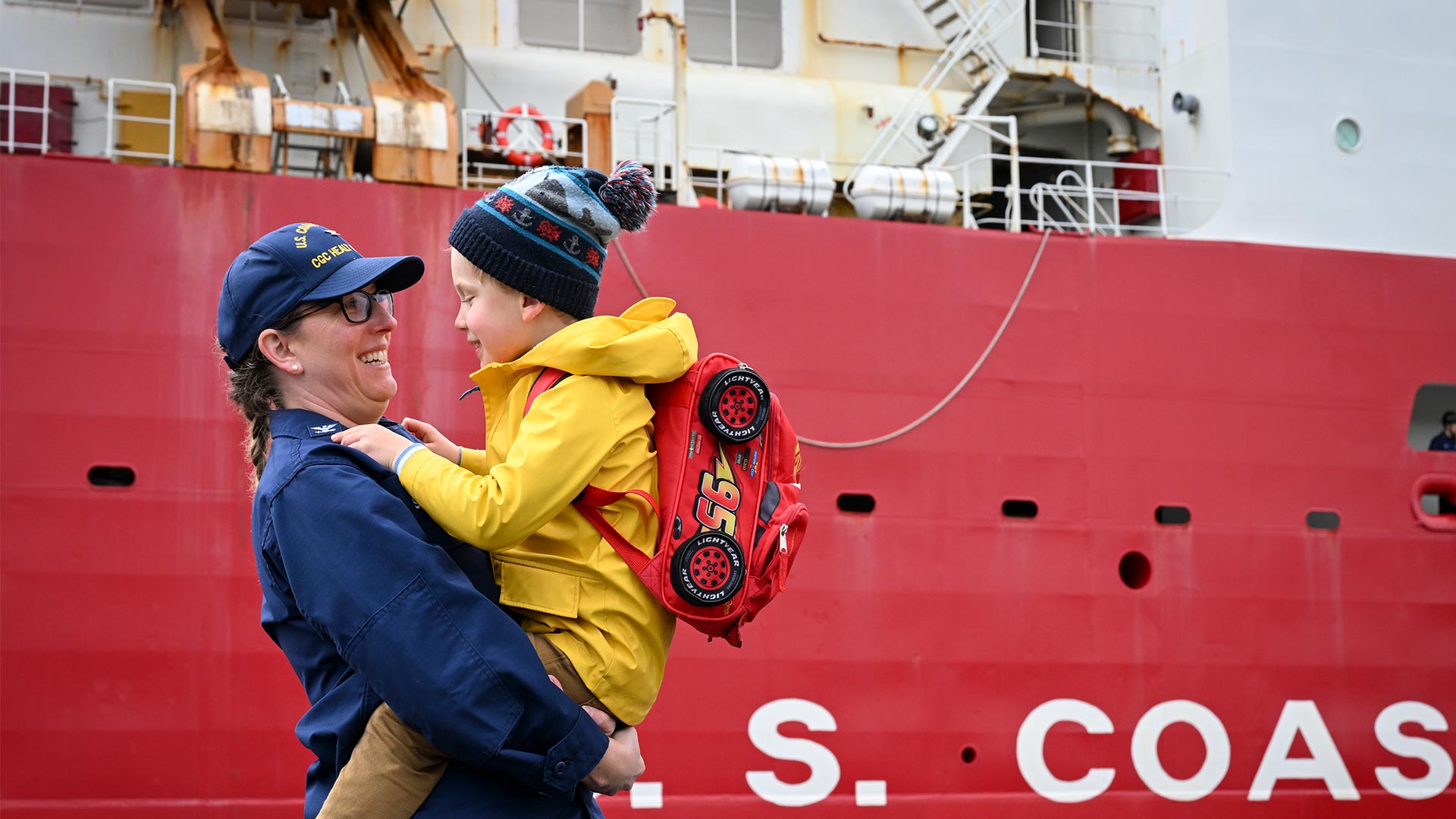 mother and son reunited after arctic deployment
