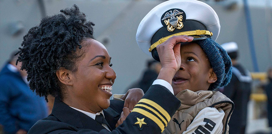 service member with son at homecoming