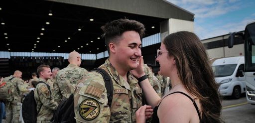 service member greeting spouse