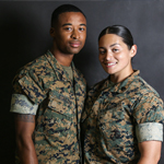 service member married couple posing