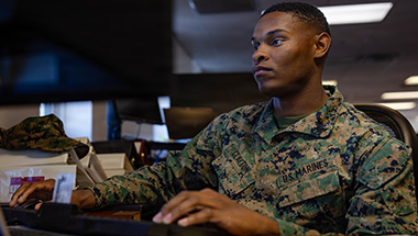 Service member on computer