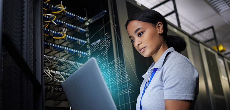 woman working in server room