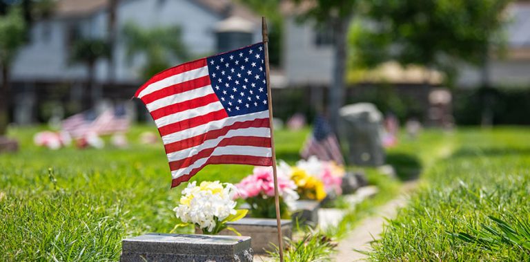 American flag in cemetery