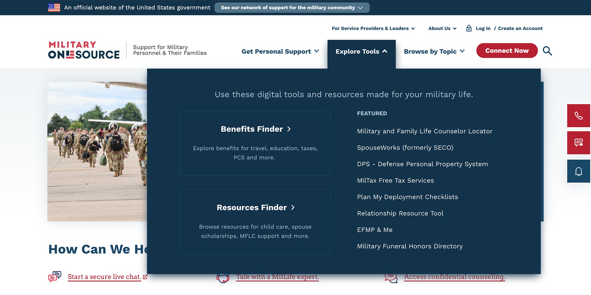 Screenshot of Explore Tools dropdown