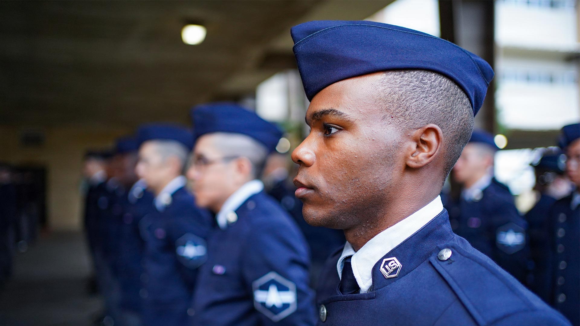 Training instructors in line for uniform inspection