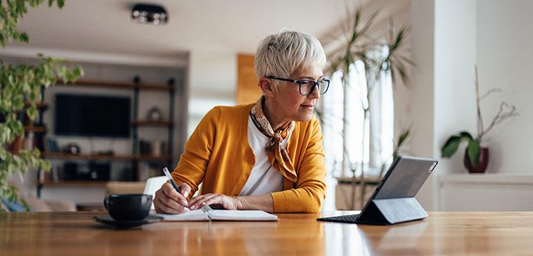 woman on tablet at home